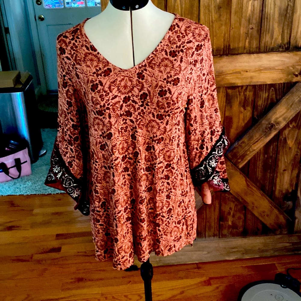 Soft Surroundings Tuscany Tunic Exaggerated Overlapping Velvet Trim Sleeve Size